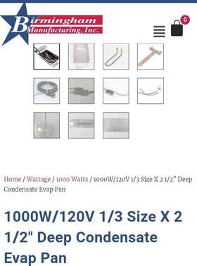 810111 Birmingham Condensate Drain Pan 120v 1000 W 8.3 A 2 Inch Nos - Usa Model