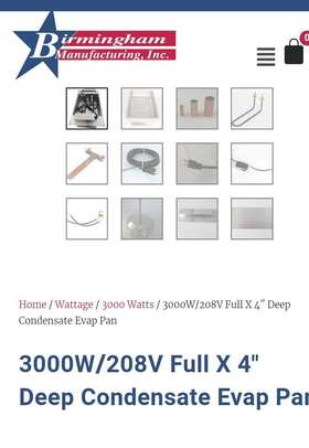 Birmingham 815234x2 Condensate Drain Pan 208v 3000 W 14.4 A 4 Inch Nos Usa Model