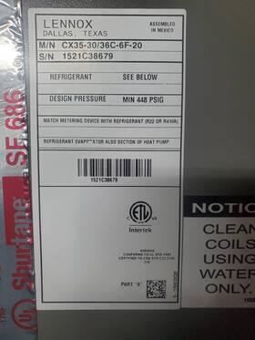 36c-6f-20 Lennox Mn#cx35-30/36c-6f-20 Evaporator Coil