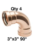 Qty 4 Mueller Prs Streamline Pf 02092 90 Long Elbow Copper Press Fitting 3" New. Fixed Price $299.00.