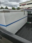 Large Commercial Chest Freezer Restaurant Refrigeration Unit White Blue Stripe. Fixed Price $600.00.