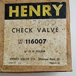 Henry 116007 Manual Check Valve 7/8" & 3/8" O.d. Solder For Water Systems. Fixed Price $100.00.