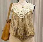 Forever 21 Crochet Accent Sleeveless Print V-neck Tank Top Yellow. Fixed Price $12.00.