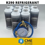 Envirosafe R290, R-290 Refrigerant, 8 Cans With Brass Charging Gauge. Fixed Price $161.99.