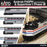 Kato 106-3530 Amtrak F40PH & Superliner Phase Iii 4-UNIT Set. Fixed Price $129.95.